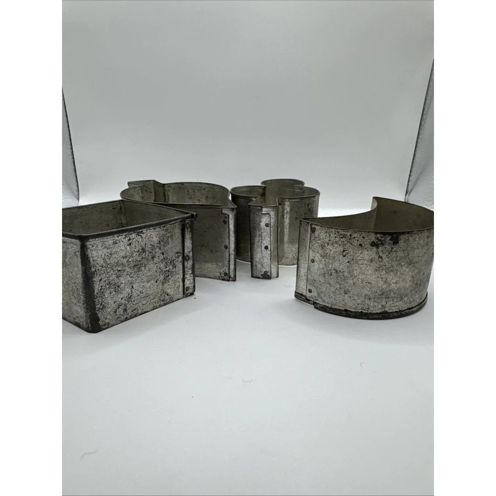 4 Vintage Tin Steel COOKIE CUTTERS Soldered Antique‎ Primitive Shapes